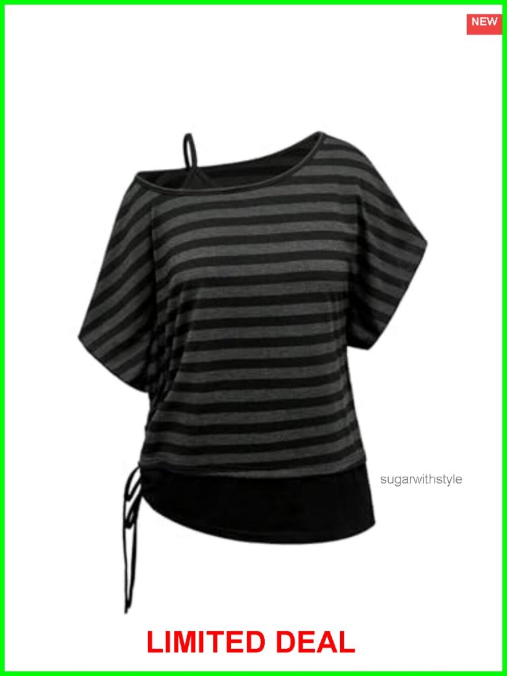 Oversized Off Shoulder Striped T Shirt Gothic Grunge Y2K Short Sleeve